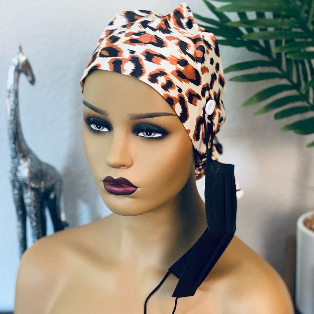 Stylish SATIN NURSE CAP w/ponytail pouch & Tie